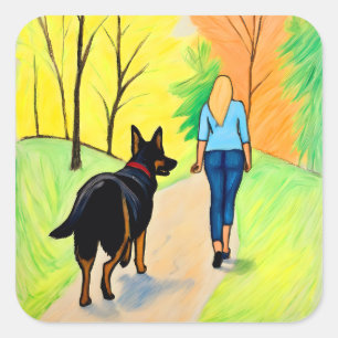 Duitse Herder en vrouw krijt kunst stickers