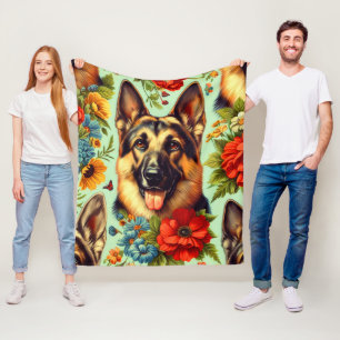  Duitse herder Floral Fleece Deken