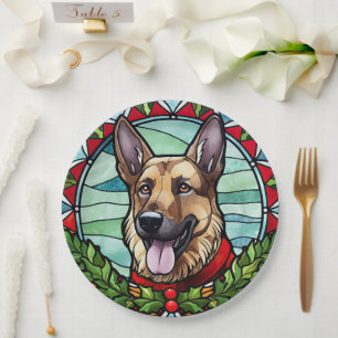 Duitse herder Glas in lood Kerstmis Papieren Bordje