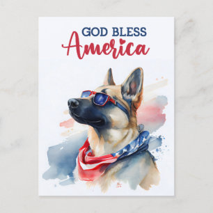 Duitse Herder, God Bless America Ansichtkaart Briefkaart