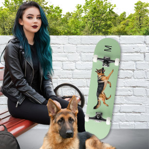 Duitse Herder Hond Afbeelding Monogrammed Groen Skateboard