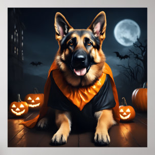 Duitse herder hond een pompoenen op Halloween nach Poster