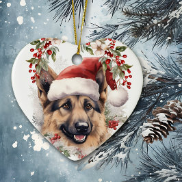 Duitse Herder Hond Holly Krans Kerstmis Keramisch Ornament