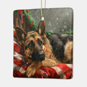 Duitse herder hond Kerstmis Feestelijk Keramisch Ornament (Links)