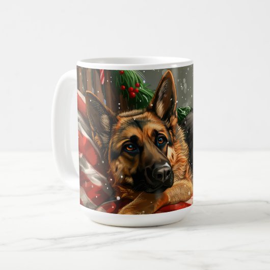 Duitse herder hond Kerstmis Feestelijk Koffiemok (Voorkant links)