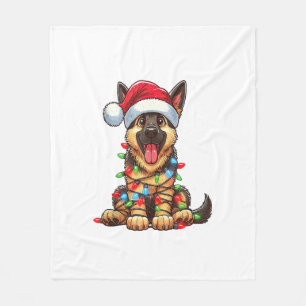 Duitse Herder Hond Kerstverlichting Santa Hat Xma Fleece Deken