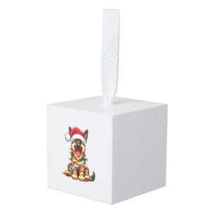 Duitse Herder Hond Kerstverlichting Santa Hat Xma Kubus Ornament