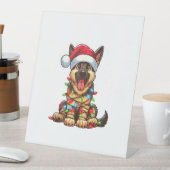 Duitse Herder Hond Kerstverlichting Santa Hat Xma Reclamebord Met Voetstuk (Insitu)