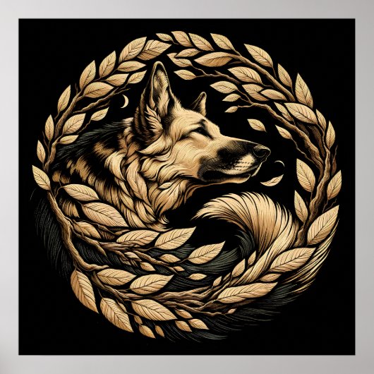 Duitse Herder Hond Kunstflora Duitse Herders Hond Poster (Voorkant)