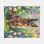 Duitse herder hond lente bloemen schilderen fleece deken (Voorkant (Horizontaal))