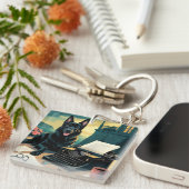 Duitse Herder Hond meneer vintage Sleutelhanger (Voorkant Rechts)