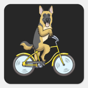 Duitse herder hond op een fiets vierkante sticker