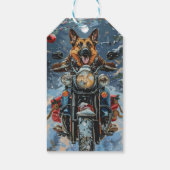 Duitse herder hond rijden motorfiets kerst cadeaulabel (Achterkant)