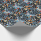 Duitse herder hond rijden motorfiets kerst cadeaupapier (Hoek)