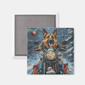 Duitse herder hond rijden motorfiets kerst magneet (Voorkant / Achterkant)