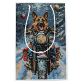 Duitse herder hond rijden motorfiets kerst medium cadeauzakje (Voorkant)