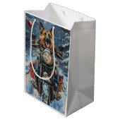 Duitse herder hond rijden motorfiets kerst medium cadeauzakje (Achterkant Gekanteld)