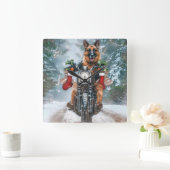 Duitse herder hond rijden motorfiets kerst vierkante klok (Huis)
