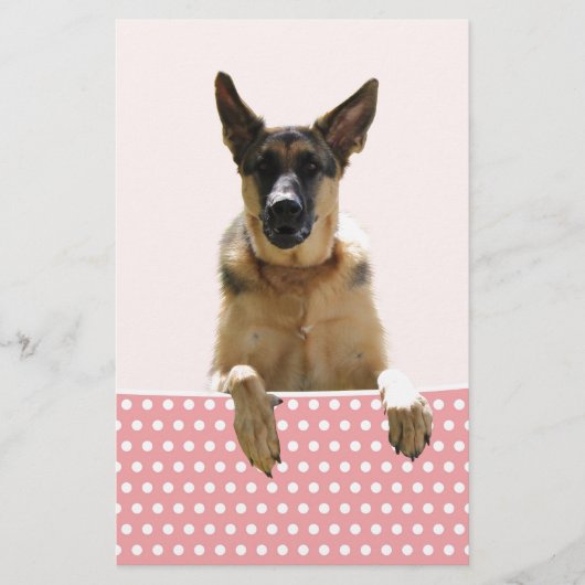 Duitse herder hond roze polka stippen briefpapier (Voorkant)