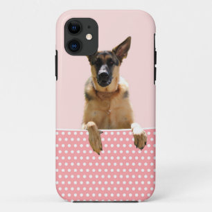 Duitse herder hond roze polka stippen iPhone 11 hoesje