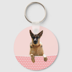 Duitse herder hond roze polka stippen sleutelhanger