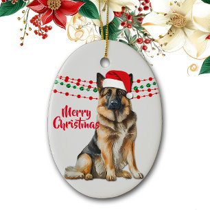 Duitse Herder Hond Santa Hat Holiday Beads Keramisch Ornament