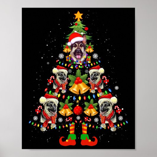 Duitse Herder Hond Santa Hoed Kerstboom Kerstmis Poster (Voorkant)