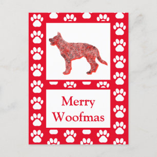 Duitse Herder Hond Silhouet Rood Vrolijk Kerstfees Briefkaart