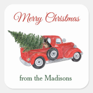 Duitse Herder Hond Waterverf Kerstwagen Vierkante Sticker