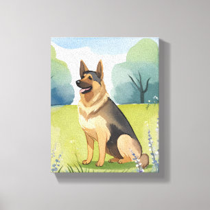 Duitse Herder   Honden Aquarel Schilderij Canvas Afdruk