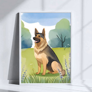 Duitse Herder   Honden Waterverfschilderij Poster