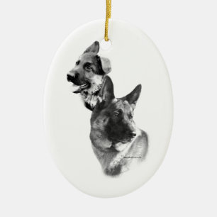 Duitse herder houtskool 2 keramisch ornament
