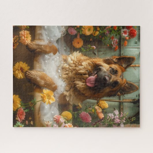 Duitse herder in badkuip | Duits Herder Gift Legpuzzel (Horizontaal)