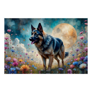 Duitse Herder in Bloemveld Perfect Poster