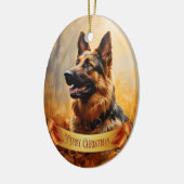 Duitse herder in de herfst keramisch ornament (Links)