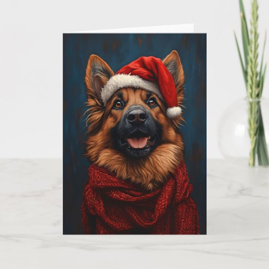 Duitse herder in een kerstmannenhoed kaart (Voorkant)