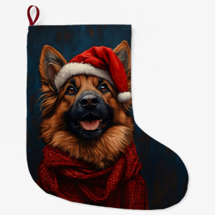 Duitse herder in een kerstmuts grote kerstsok