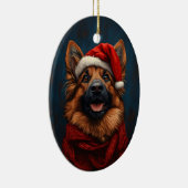 Duitse herder in een kerstmuts keramisch ornament (Rechts)