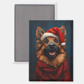 Duitse herder in een kerstmuts magneet (Voorkant / Achterkant)