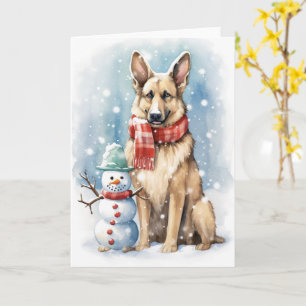 Duitse Herder in een Kerstmuts met Sneeuwman Kaart