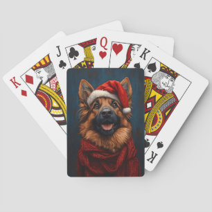 Duitse herder in een kerstmuts pokerkaarten