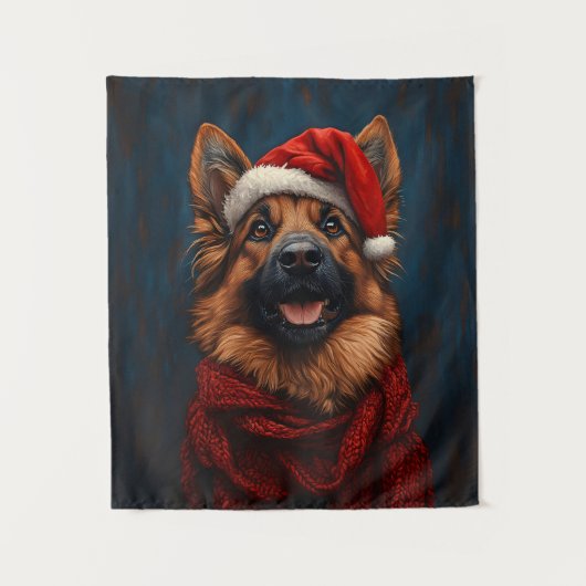 Duitse herder in een kerstmuts wandkleed (Voorkant)