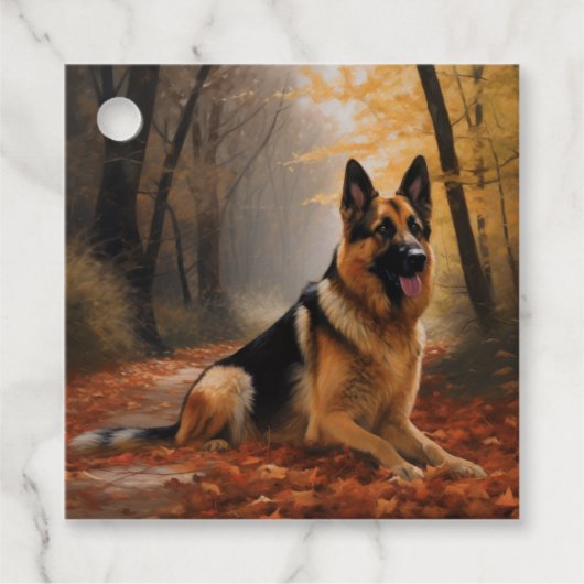 Duitse herder in herfst laat Herfst inspireren Bedankjes Labels (Voorkant)