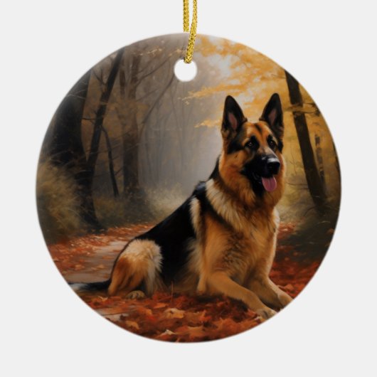 Duitse herder in herfst laat Herfst inspireren Keramisch Ornament (Voorkant)