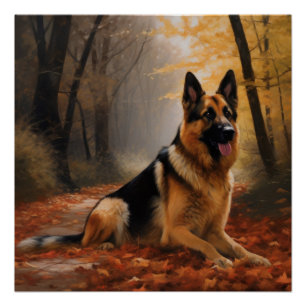 Duitse herder in herfst laat Herfst inspireren Perfect Poster