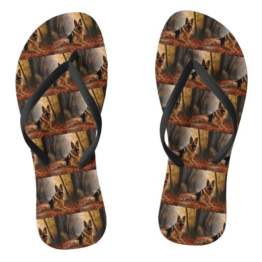 Duitse herder in herfst laat Herfst inspireren Teenslippers (Voetbed)