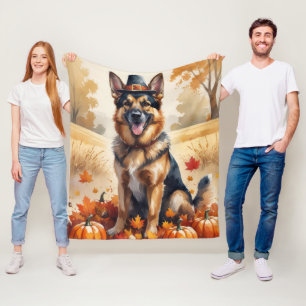 Duitse Herder in Herfstbladeren Thanksgiving Kunst Fleece Deken