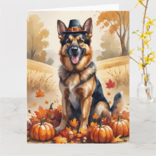 Duitse Herder in herfstbladeren Thanksgiving Kunst Kaart