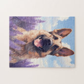 Duitse herder in Lavender veld Legpuzzel (Horizontaal)