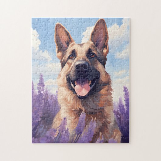 Duitse herder in Lavender veld Legpuzzel (Verticaal)